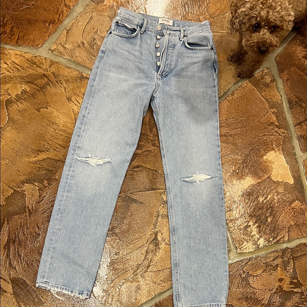 Agolde  Blue Distressed Button-Fly Jeans